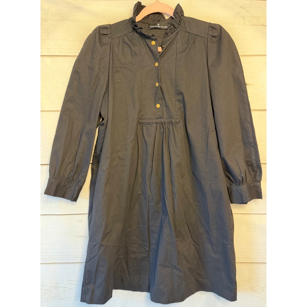 Pomander Place Black Ruffle Neck Long Sleeve Mini Dress Y18670T XS